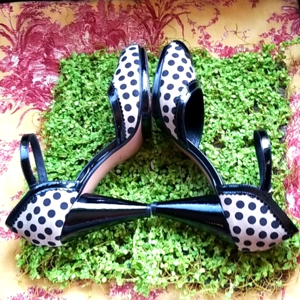 VIA SPIGA Peep Open Toe RETRO Spots Minnie White Polkadots Dance Heels EUC 8.5 - Picture 3 of 15